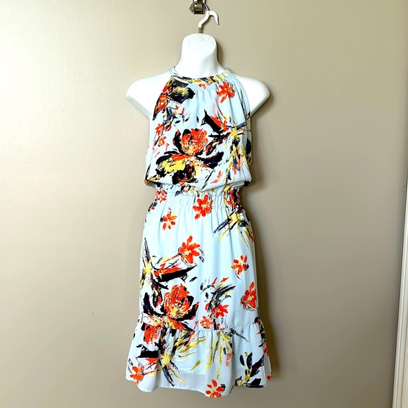 Dex Floral dress light blue and orange and black/navy - Picture 1 of 8